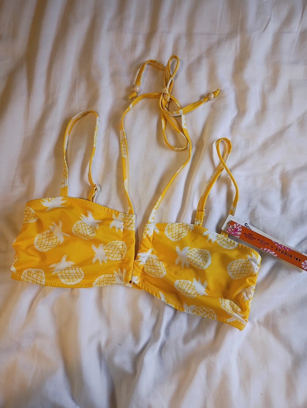 Yellow Pineapple Print Bandeau Bikini Top by Aqua Studio
